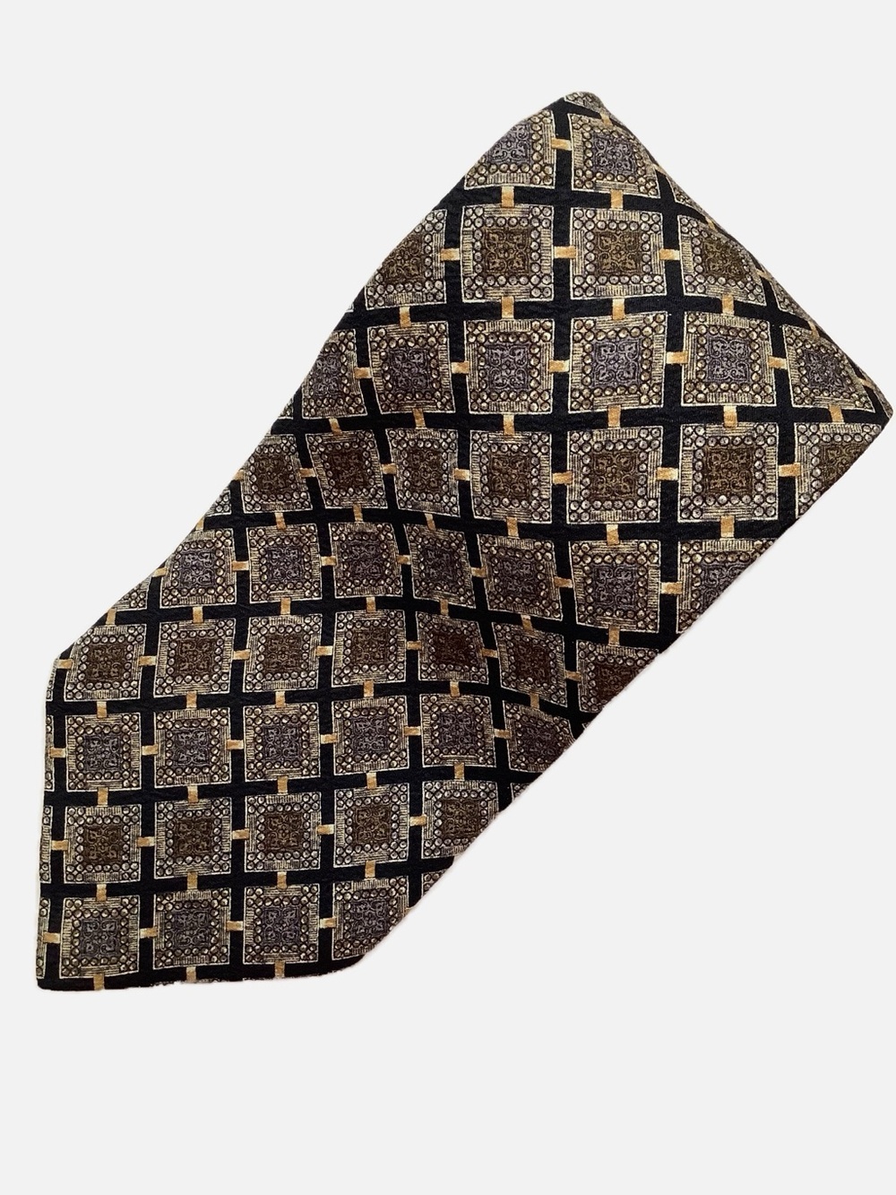 Valentino Cravatte Men's Silk Tie Black Brown Geometric Pattern Vintage Italian